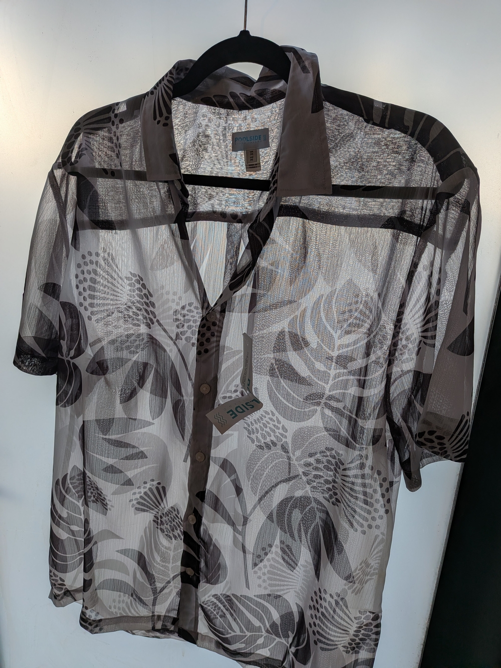 Poolside Sheer Floral Button-Up Shirt - Taupe & Black